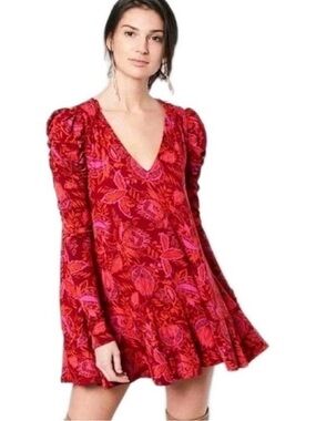 Free People Red and Purple Patterned Top